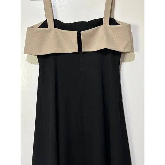 Rue Sophie Aurelia Colorblock Midi Dress Taupe Black Size Medium NWT Chic Dressy